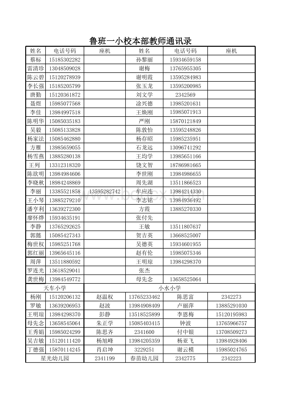 教师通讯录表格文件下载.xls_第1页