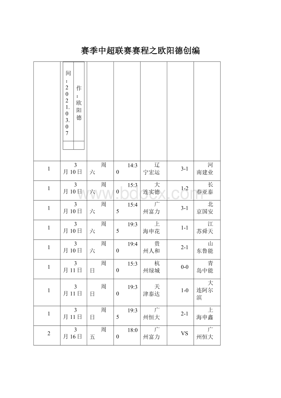 赛季中超联赛赛程之欧阳德创编.docx