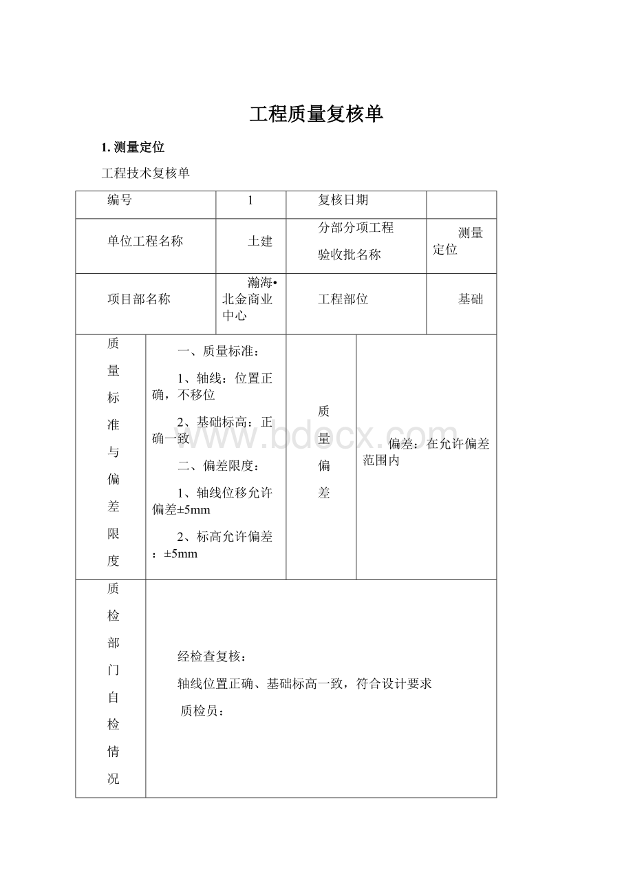 工程质量复核单.docx_第1页