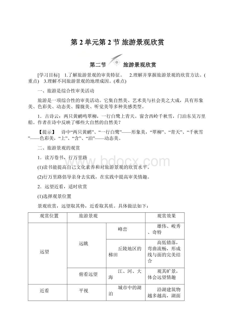 第2单元第2节 旅游景观欣赏Word格式文档下载.docx