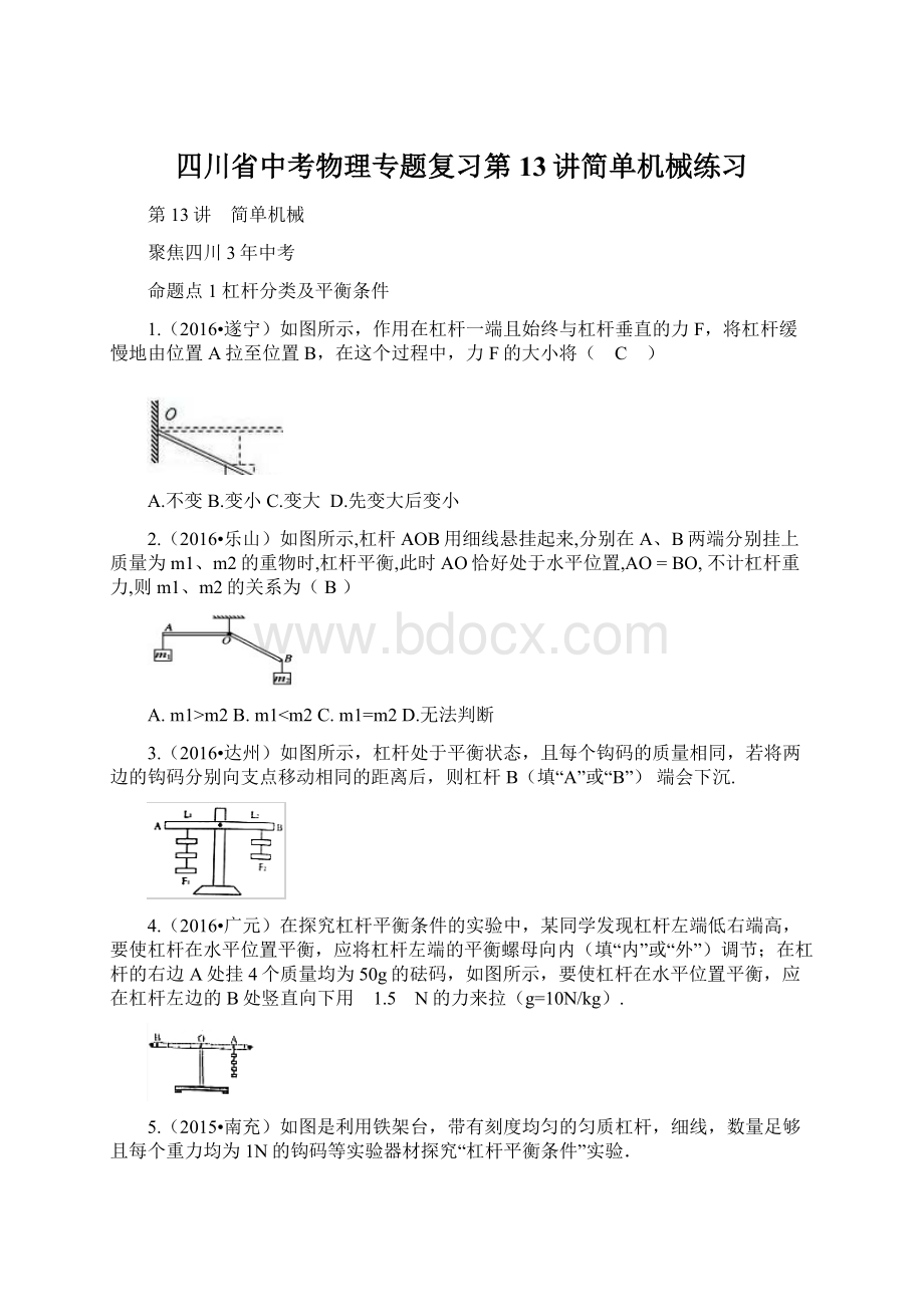 四川省中考物理专题复习第13讲简单机械练习.docx_第1页