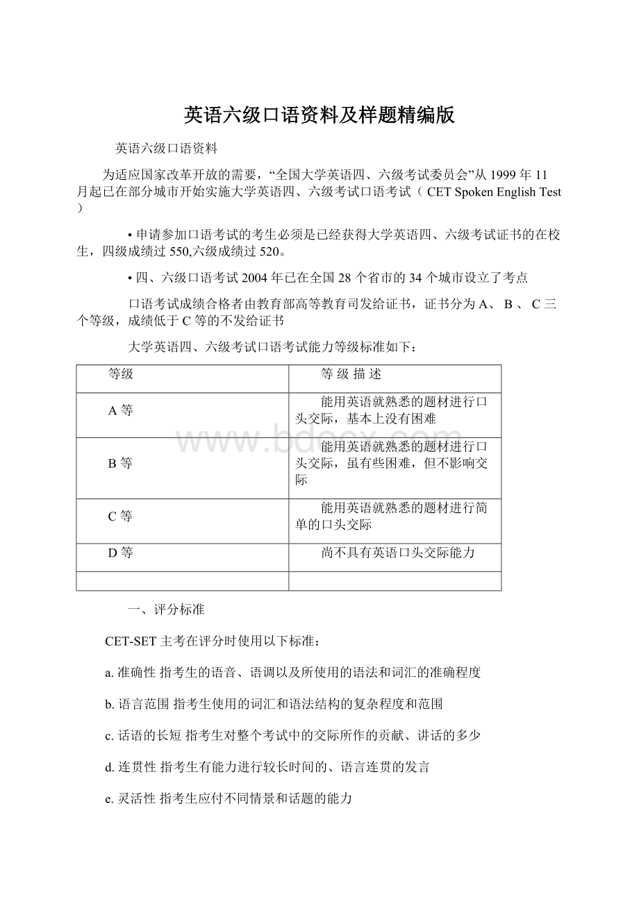 英语六级口语资料及样题精编版文档格式.docx