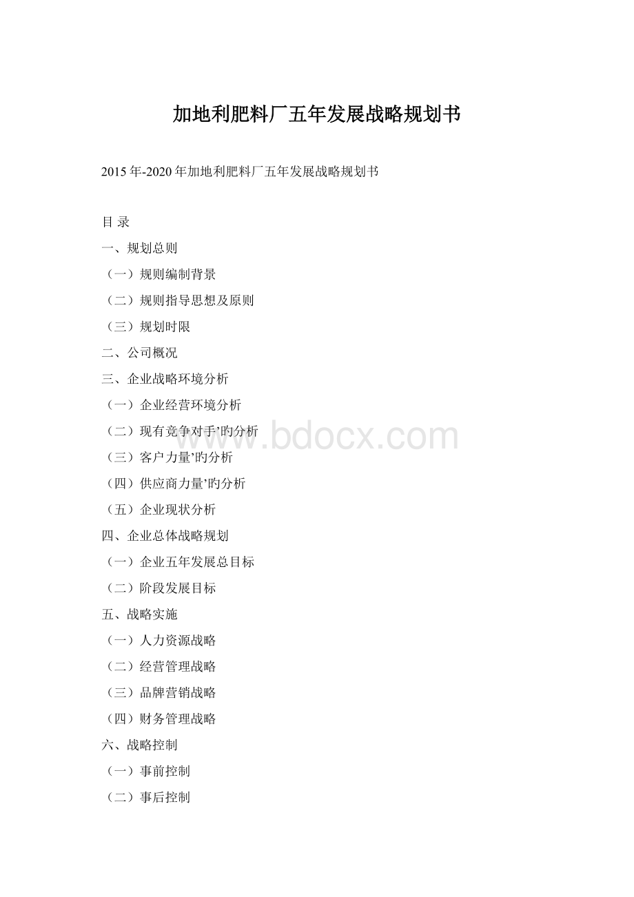 加地利肥料厂五年发展战略规划书.docx