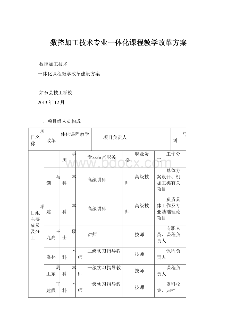 数控加工技术专业一体化课程教学改革方案Word文档格式.docx_第1页