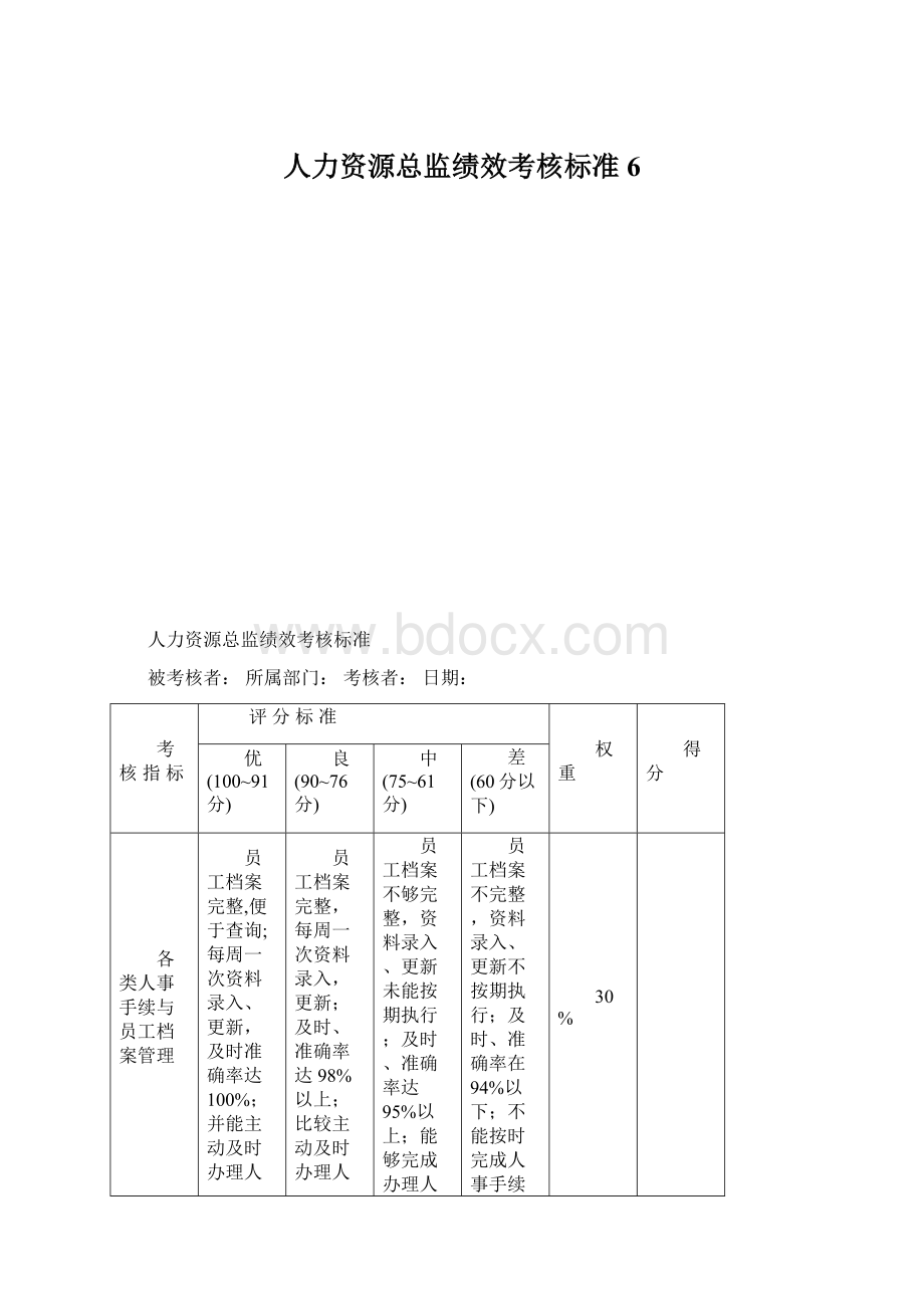 人力资源总监绩效考核标准6.docx