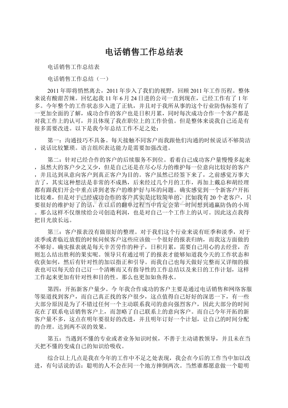 电话销售工作总结表.docx