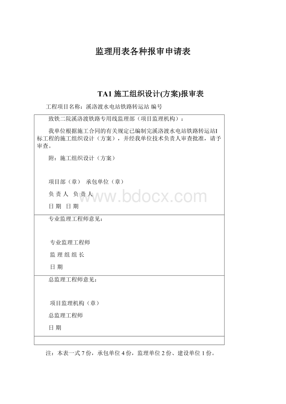 监理用表各种报审申请表Word格式.docx