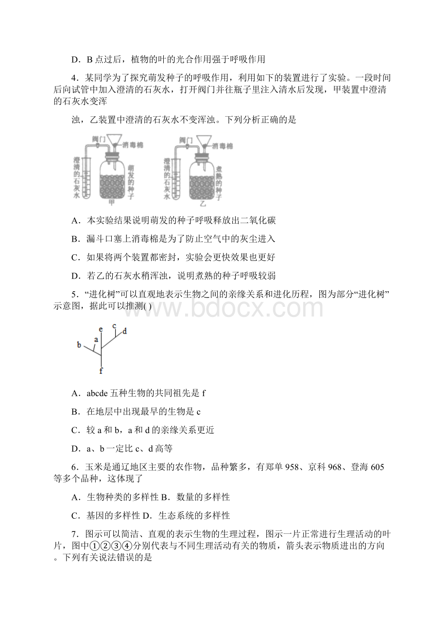 九年级生物易错点试题附答案Word文档下载推荐.docx_第2页