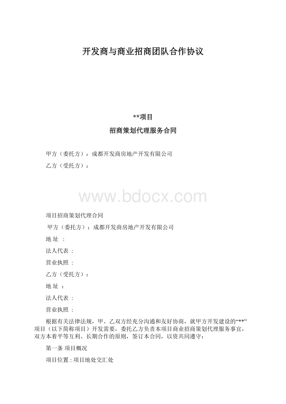 开发商与商业招商团队合作协议.docx