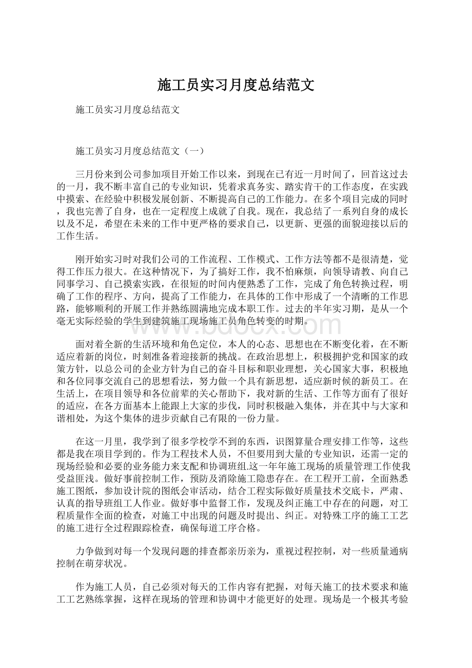 施工员实习月度总结范文.docx