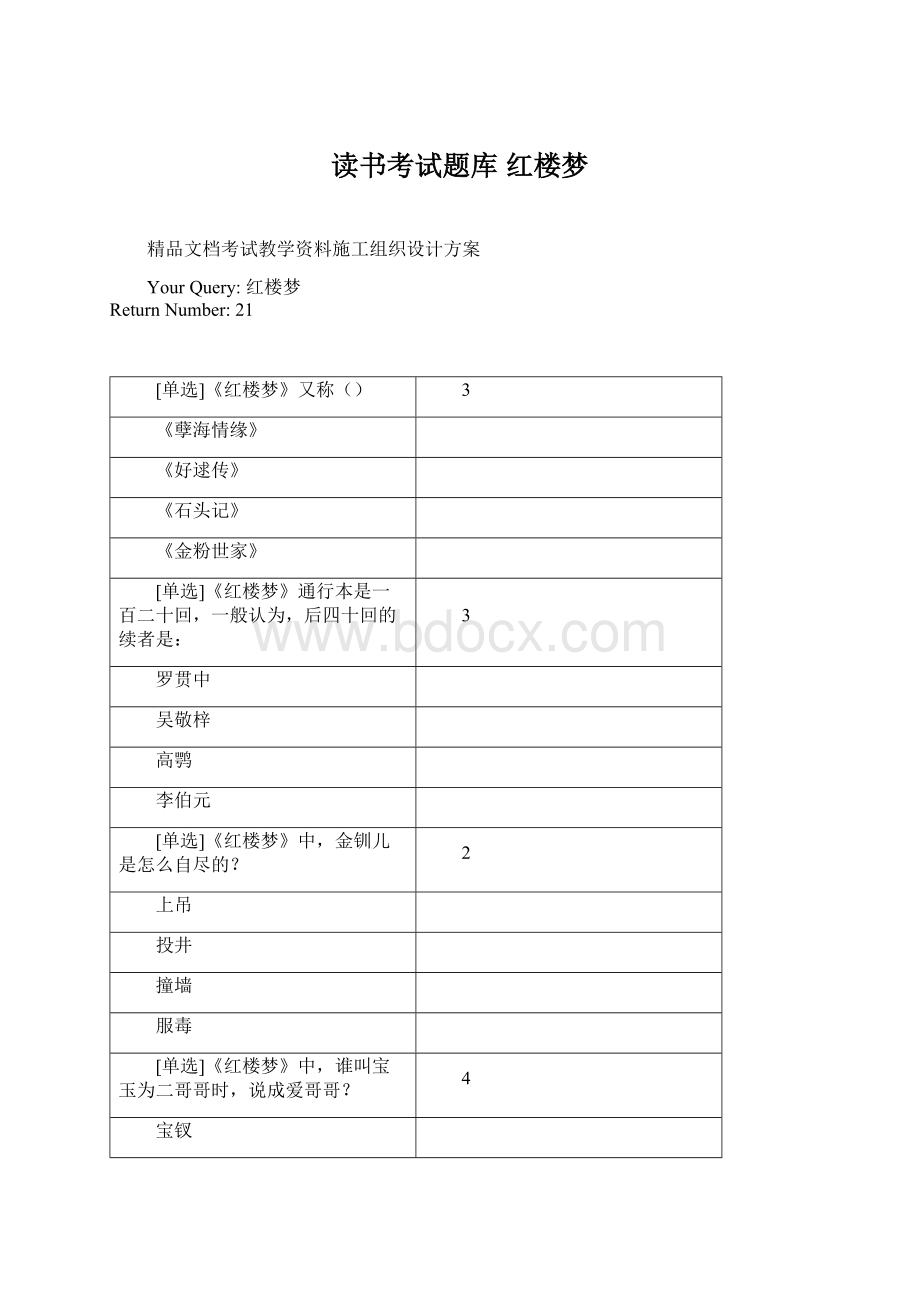 读书考试题库 红楼梦Word格式.docx_第1页