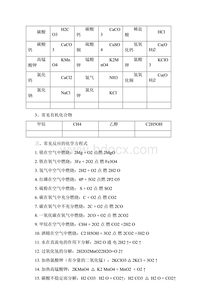 八年级常见化学式和化学方程式Word文档下载推荐.docx_第2页