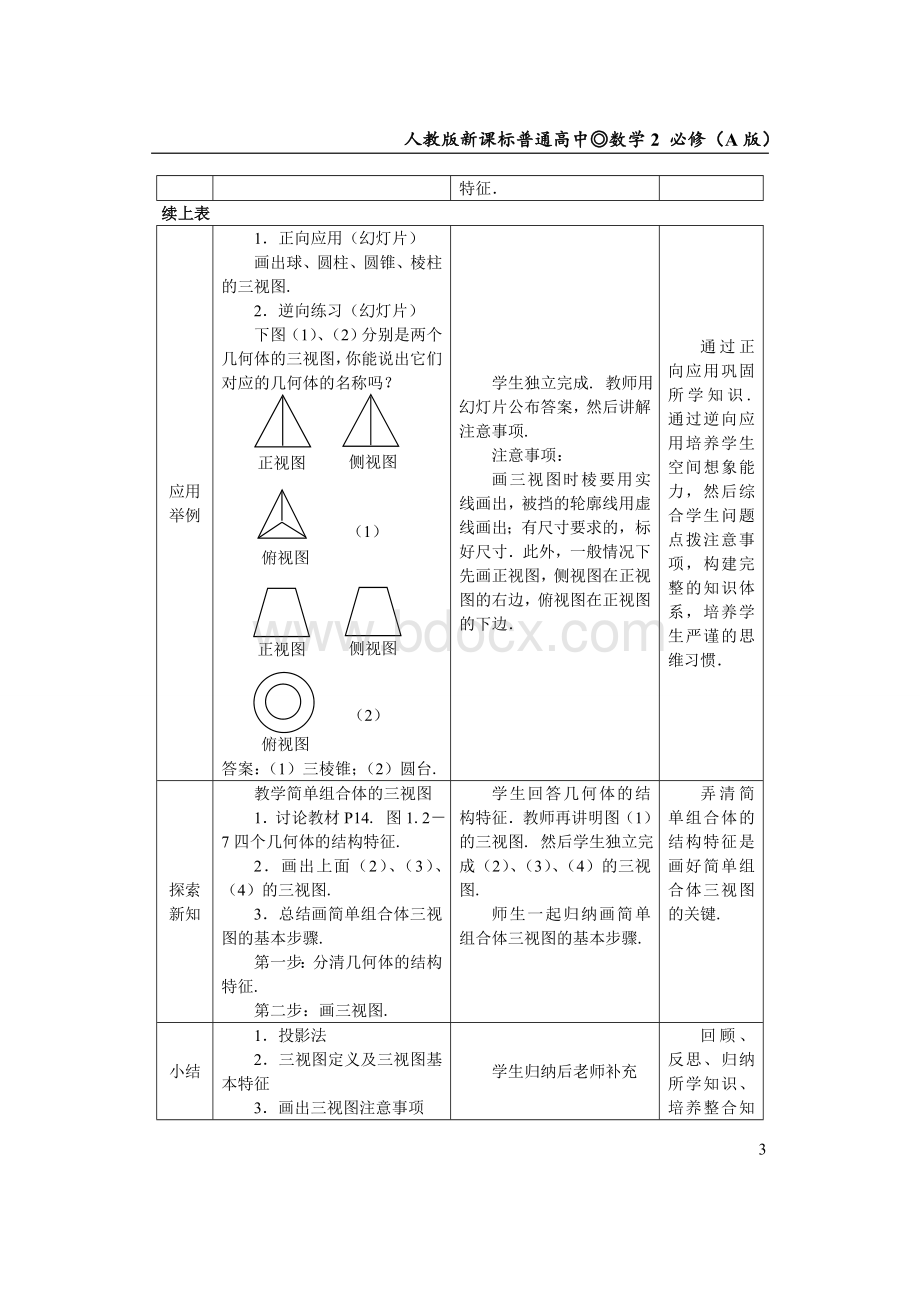 必修二1.2.空间几何体的三视图和直观图(教案).doc_第3页