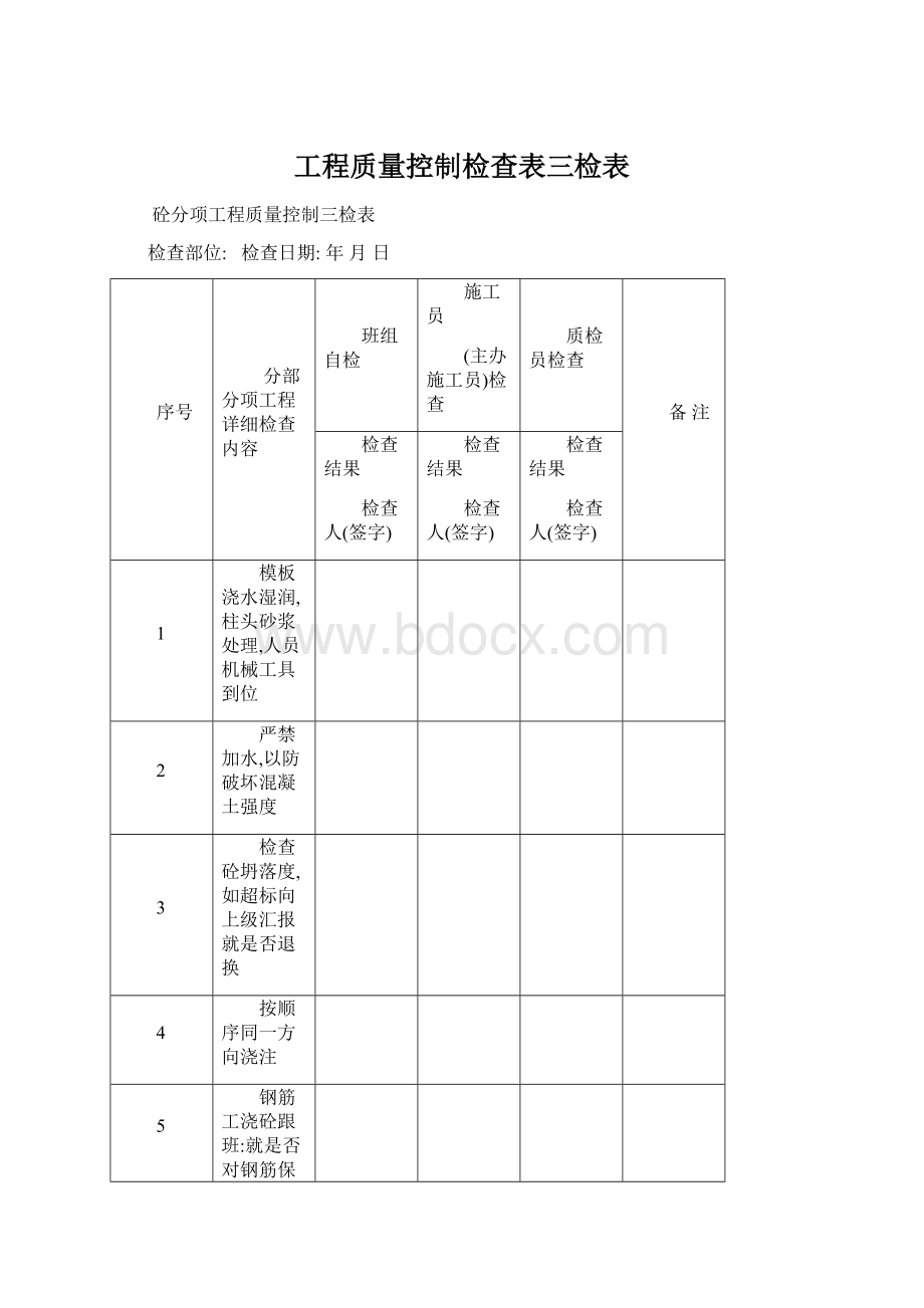 工程质量控制检查表三检表.docx_第1页