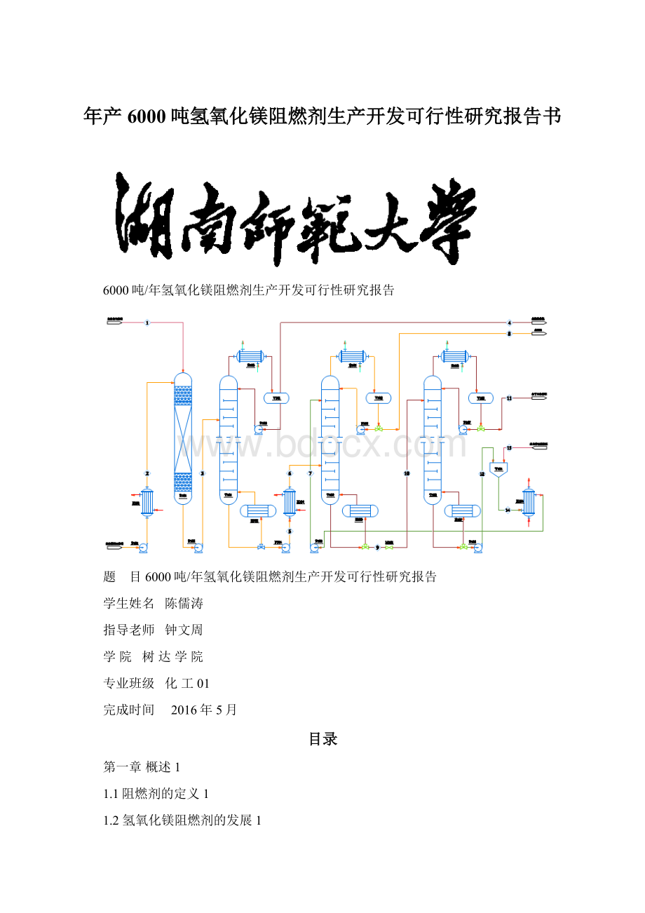 年产6000吨氢氧化镁阻燃剂生产开发可行性研究报告书.docx