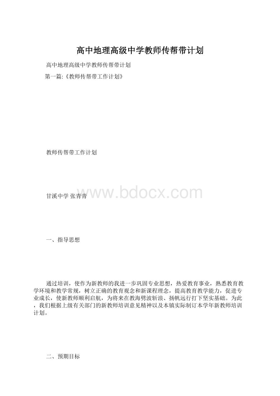 高中地理高级中学教师传帮带计划.docx_第1页