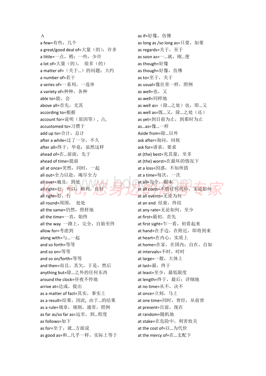 高考大纲要求必须掌握的高中英语短语词组大全Word格式.doc