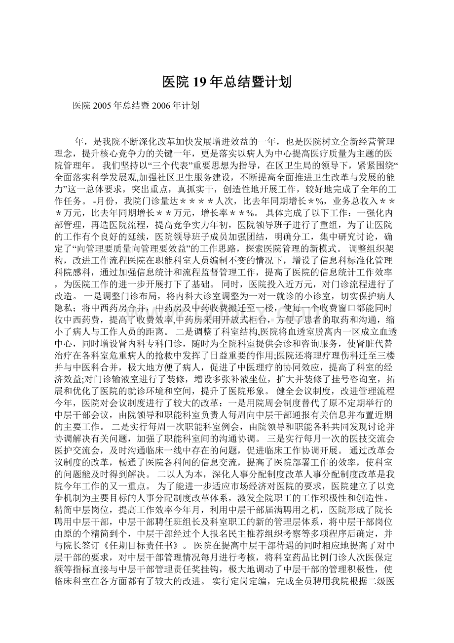 医院19年总结暨计划文档格式.docx