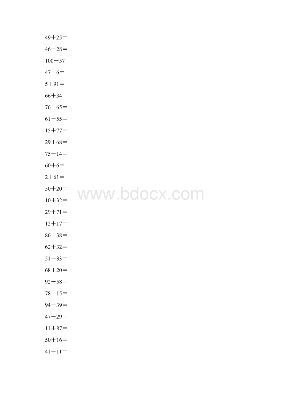 一年级数学100以内加减法计算题之欧阳语创编文档格式.docx_第2页