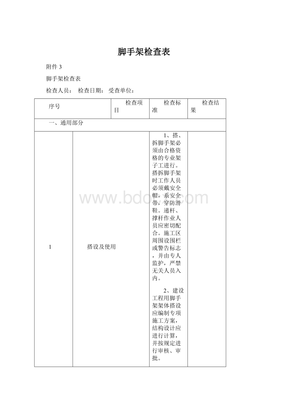 脚手架检查表Word文件下载.docx