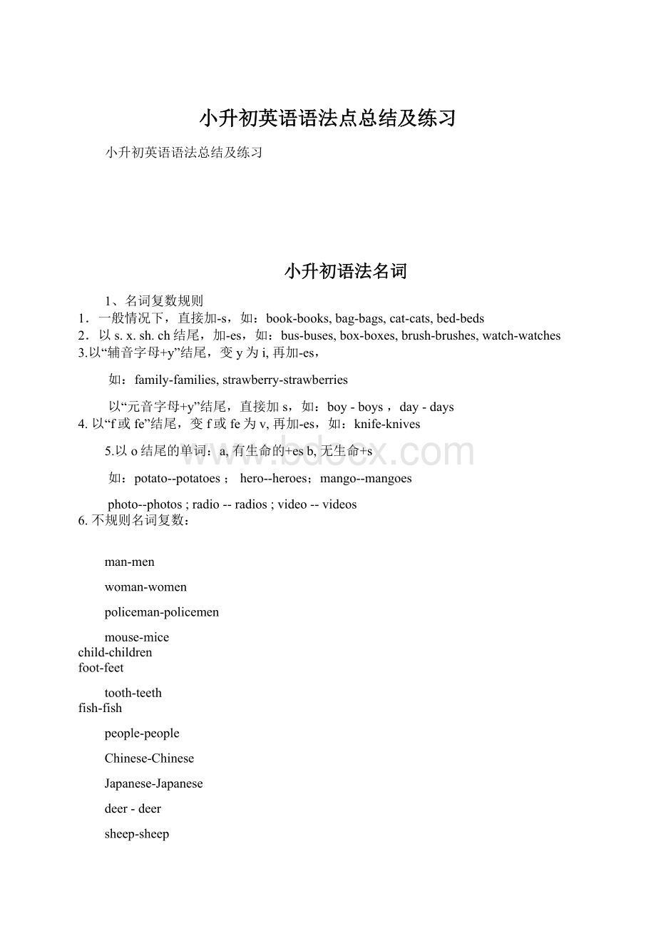 小升初英语语法点总结及练习Word文档下载推荐.docx_第1页