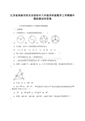 江苏省高邮市阳光双语初中八年级苏科版数学上学期期中模拟测试有答案.docx