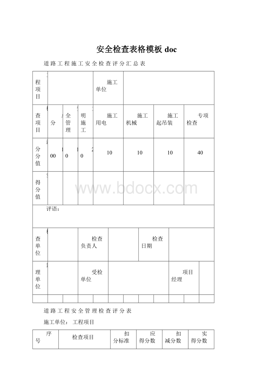 安全检查表格模板doc.docx_第1页