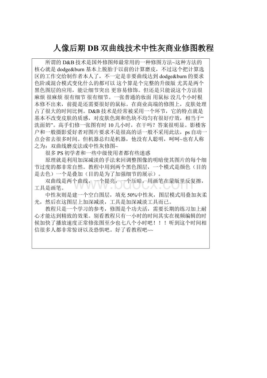 人像后期DB双曲线技术中性灰商业修图教程.docx