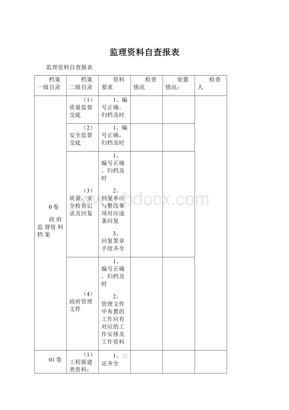 监理资料自查报表文档格式.docx_第1页