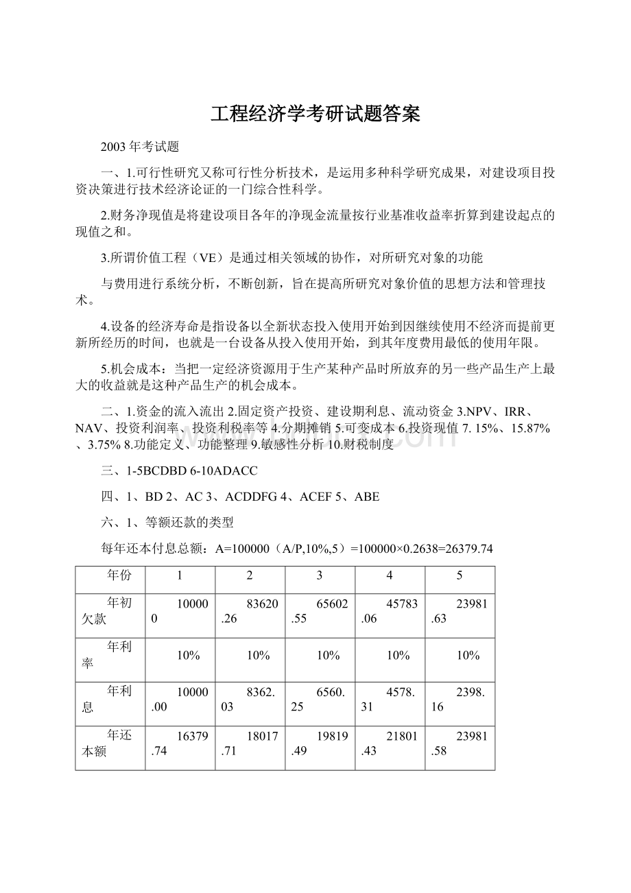 工程经济学考研试题答案文档格式.docx