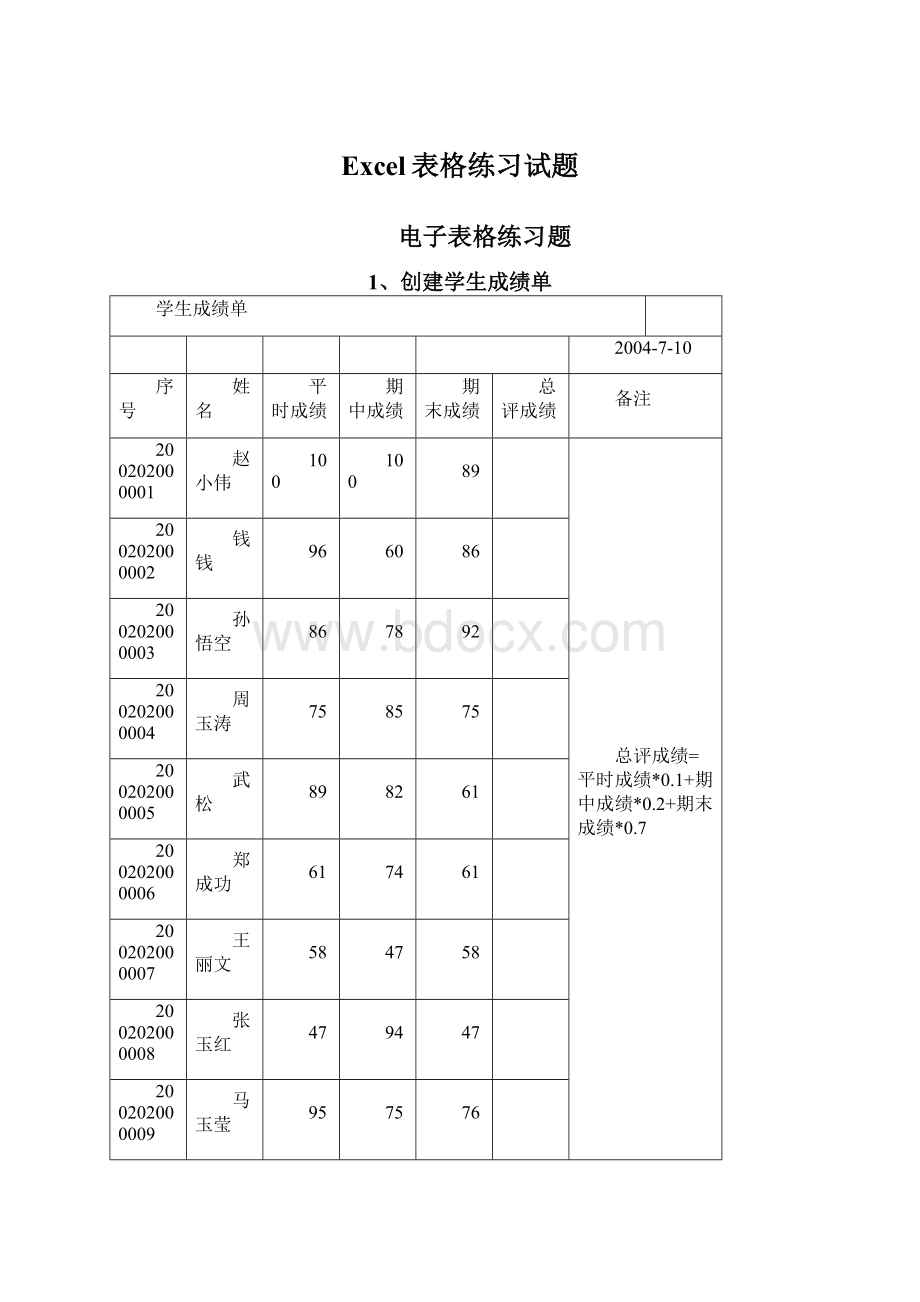 Excel表格练习试题文档格式.docx_第1页