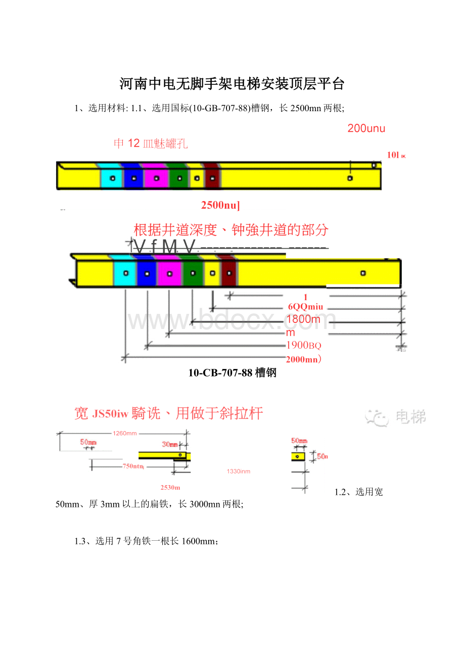 河南中电无脚手架电梯安装顶层平台.docx