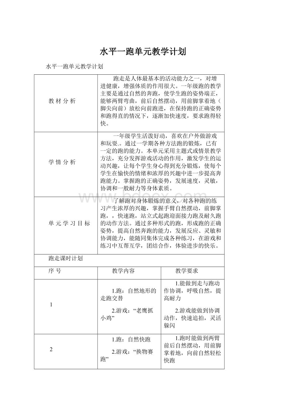 水平一跑单元教学计划Word文档下载推荐.docx