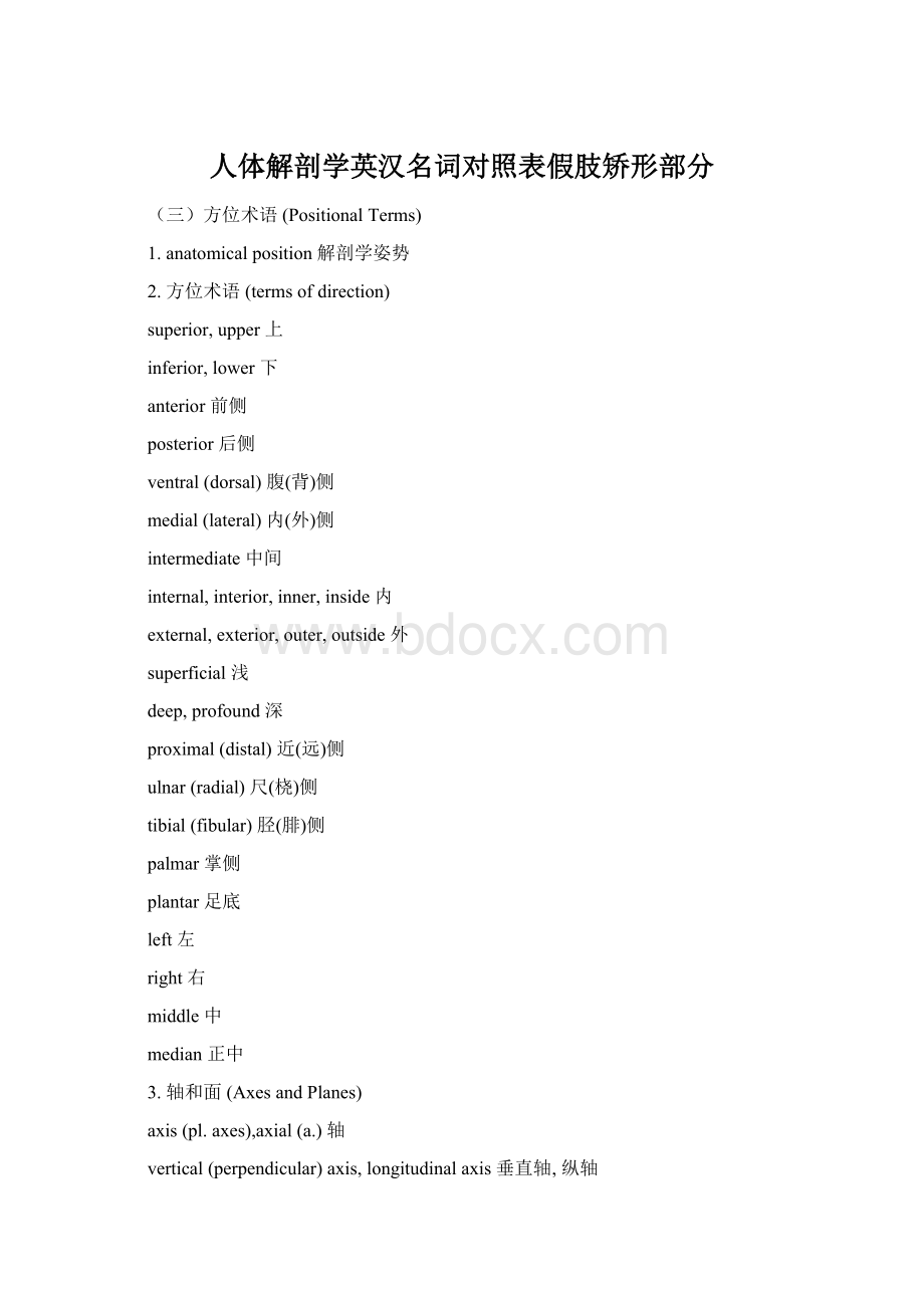 人体解剖学英汉名词对照表假肢矫形部分Word格式文档下载.docx