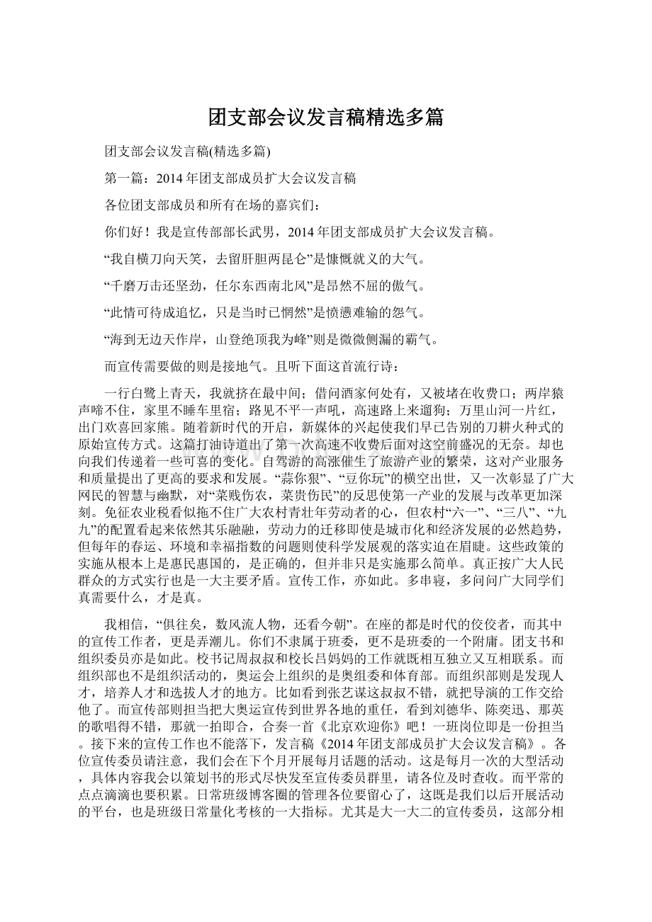 团支部会议发言稿精选多篇Word格式.docx