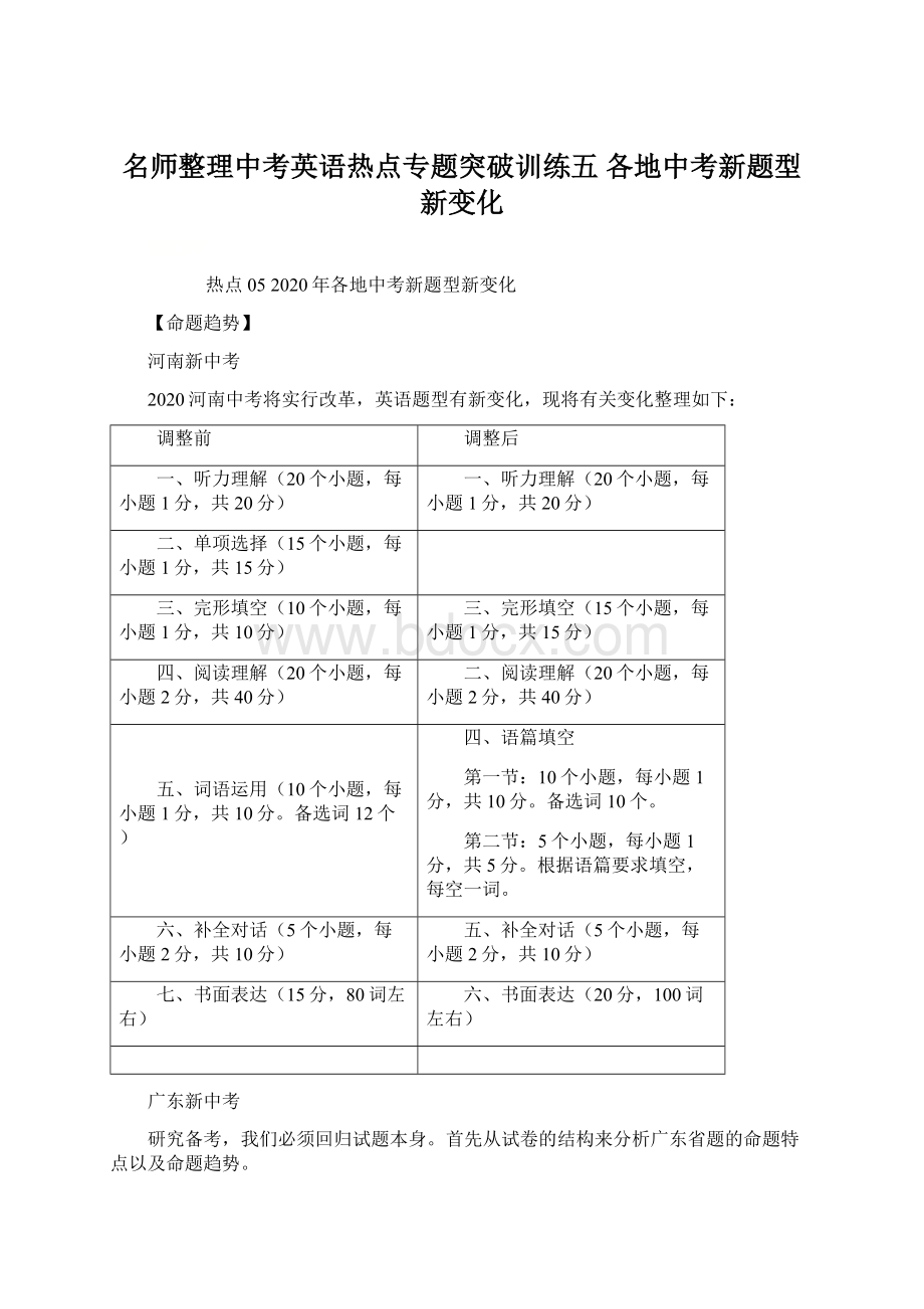 名师整理中考英语热点专题突破训练五 各地中考新题型新变化Word格式文档下载.docx