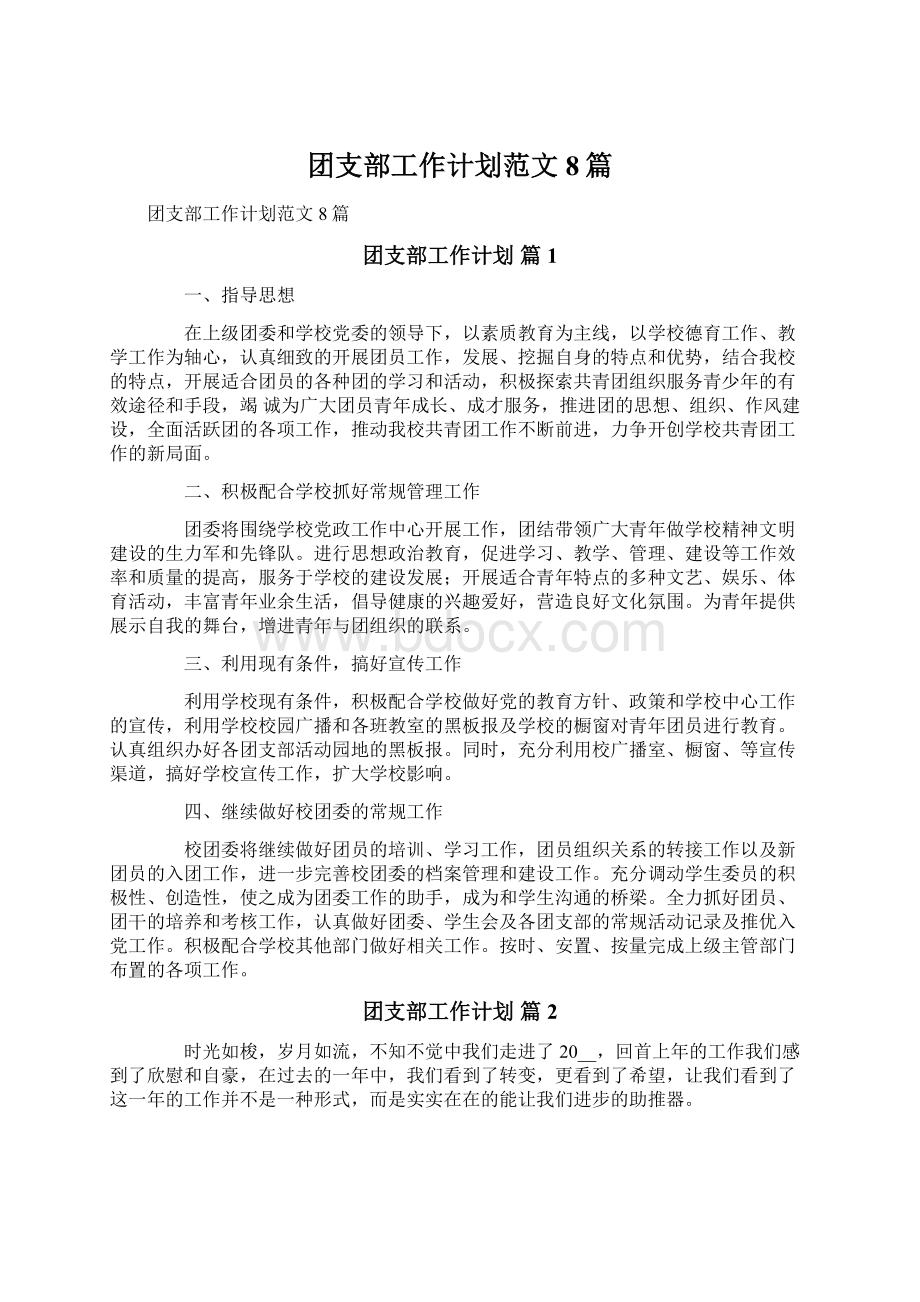 团支部工作计划范文8篇文档格式.docx