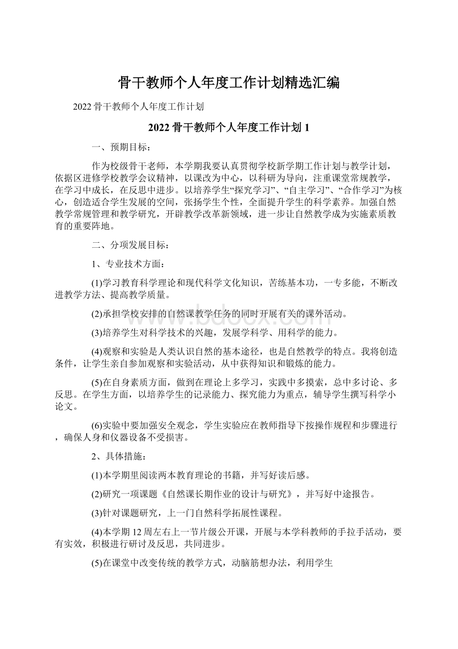 骨干教师个人年度工作计划精选汇编Word格式.docx