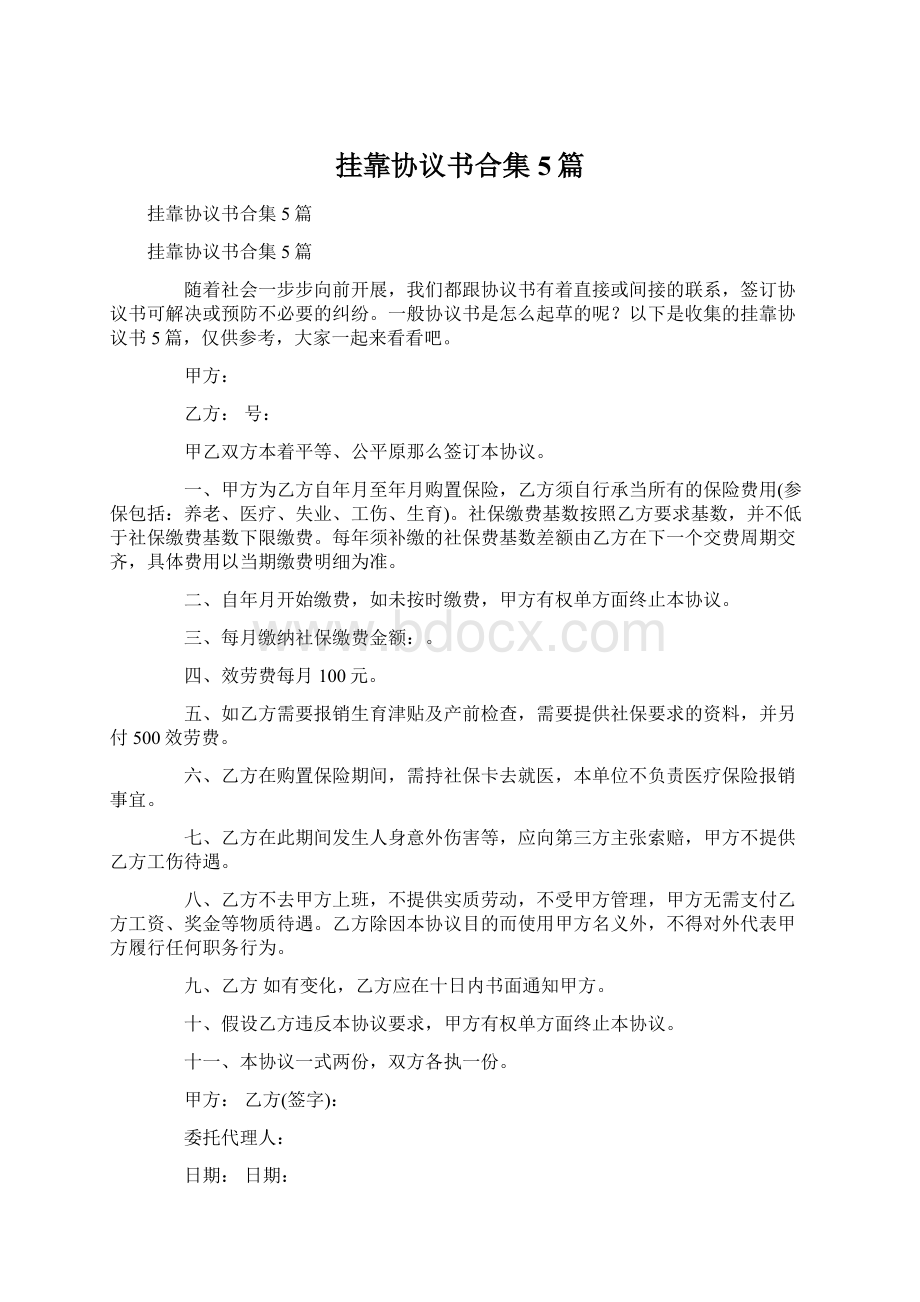 挂靠协议书合集5篇.docx