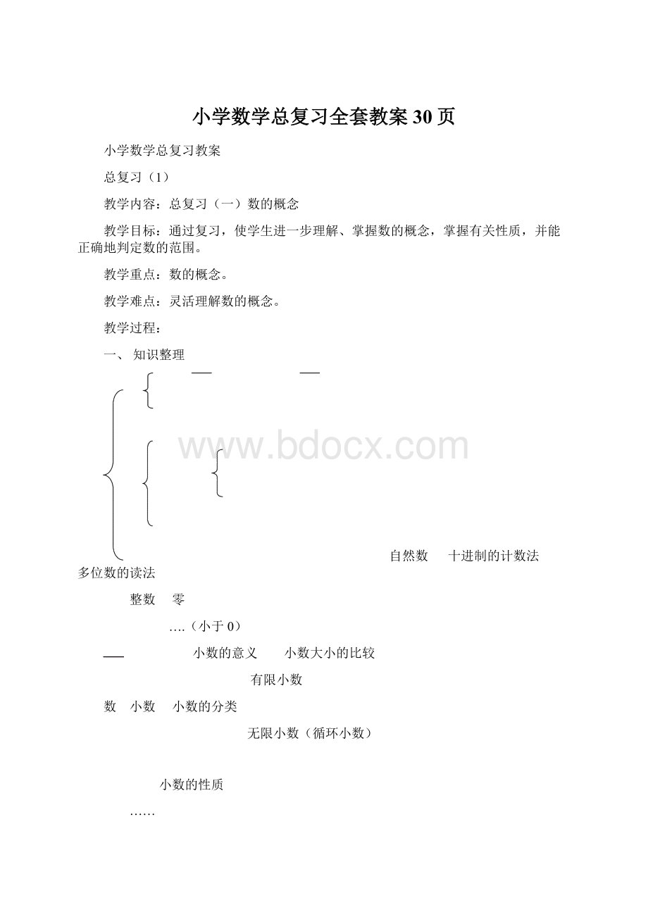 小学数学总复习全套教案30页.docx