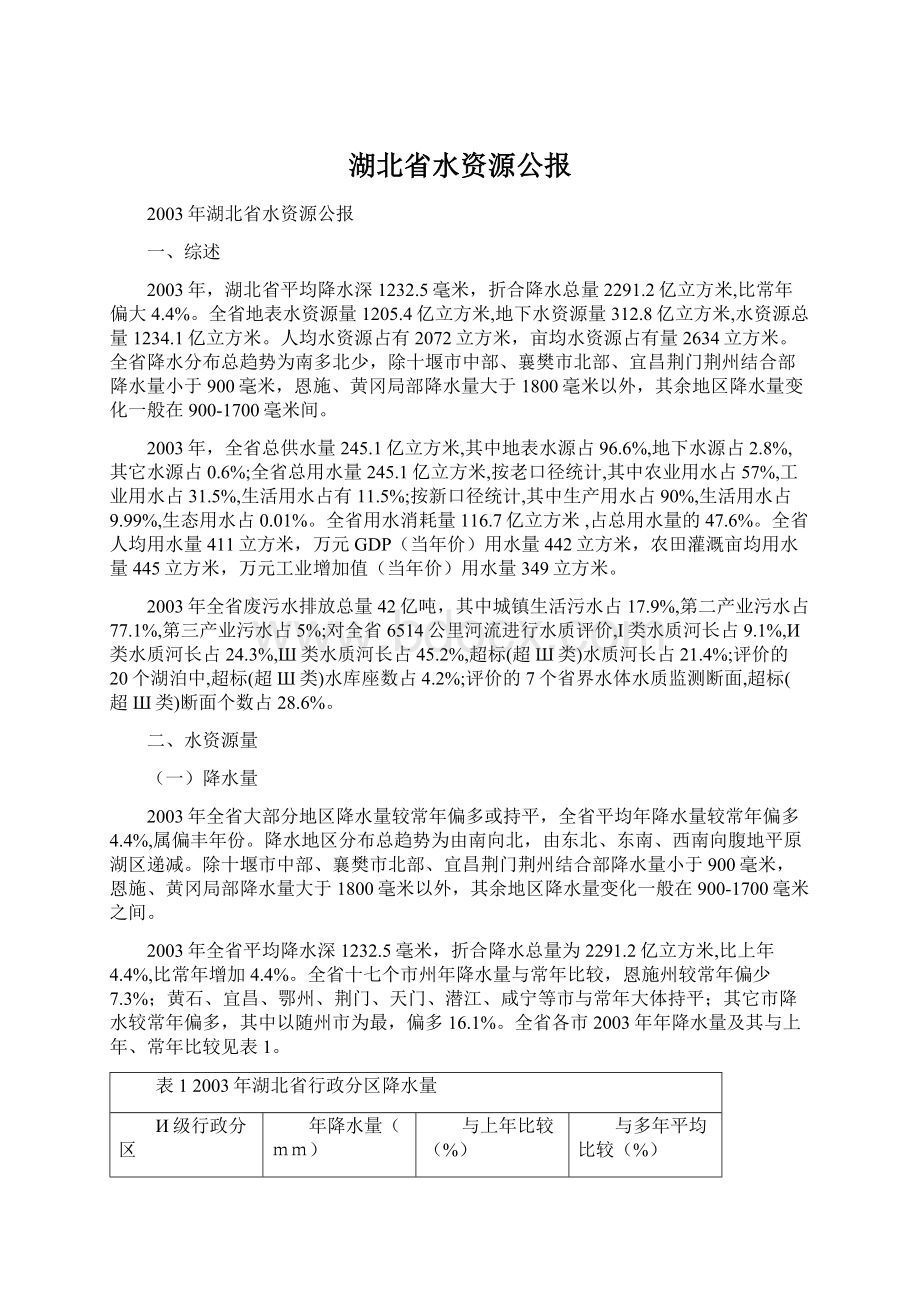 湖北省水资源公报Word文件下载.docx_第1页