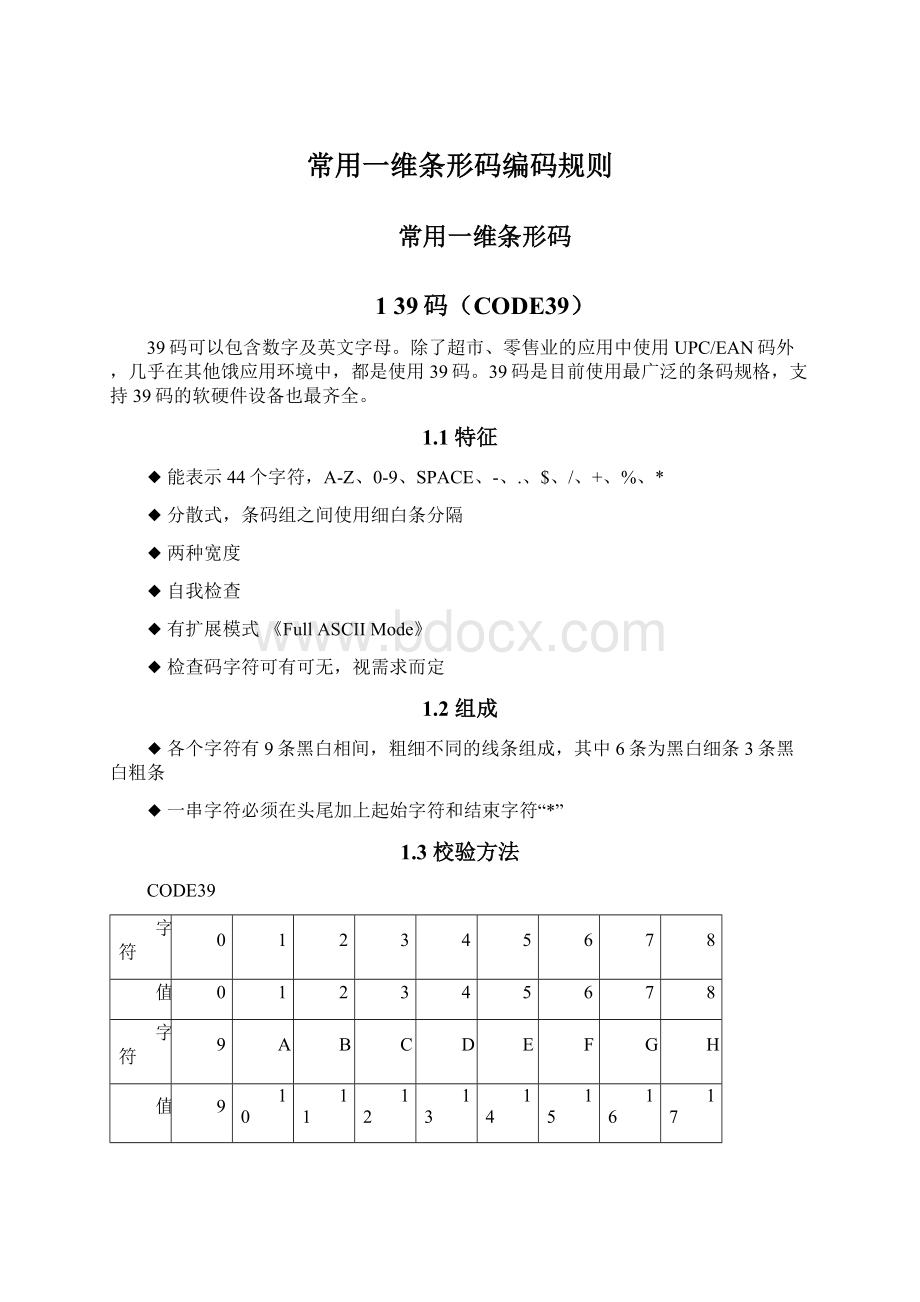 常用一维条形码编码规则Word下载.docx_第1页