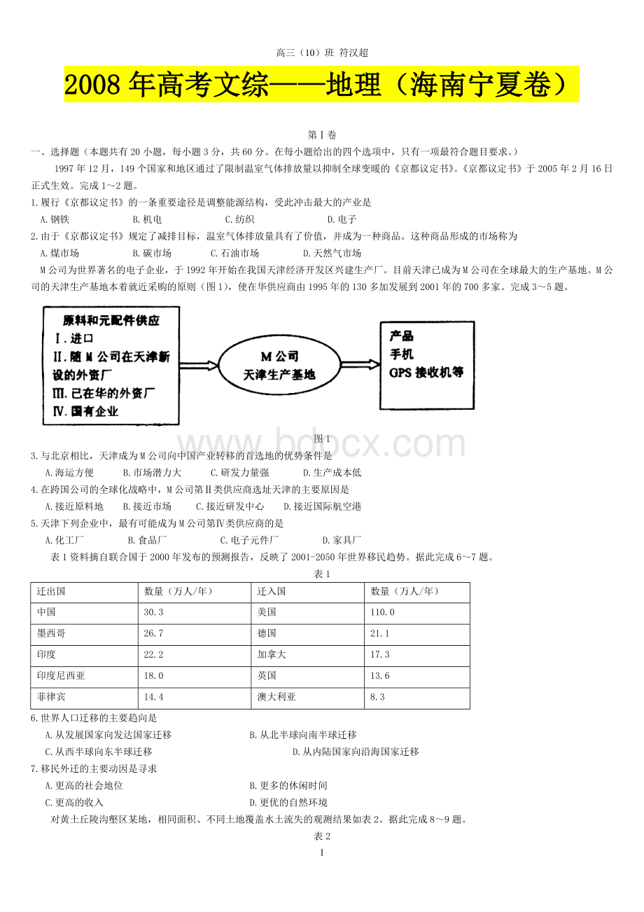 重新排版高考文综海南宁夏卷试题答案Word文档格式.doc_第1页