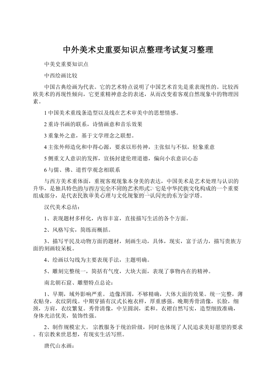 中外美术史重要知识点整理考试复习整理.docx