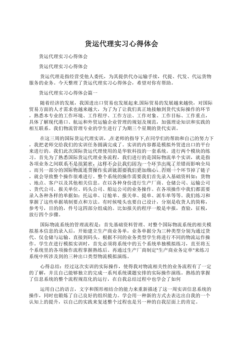 货运代理实习心得体会.docx