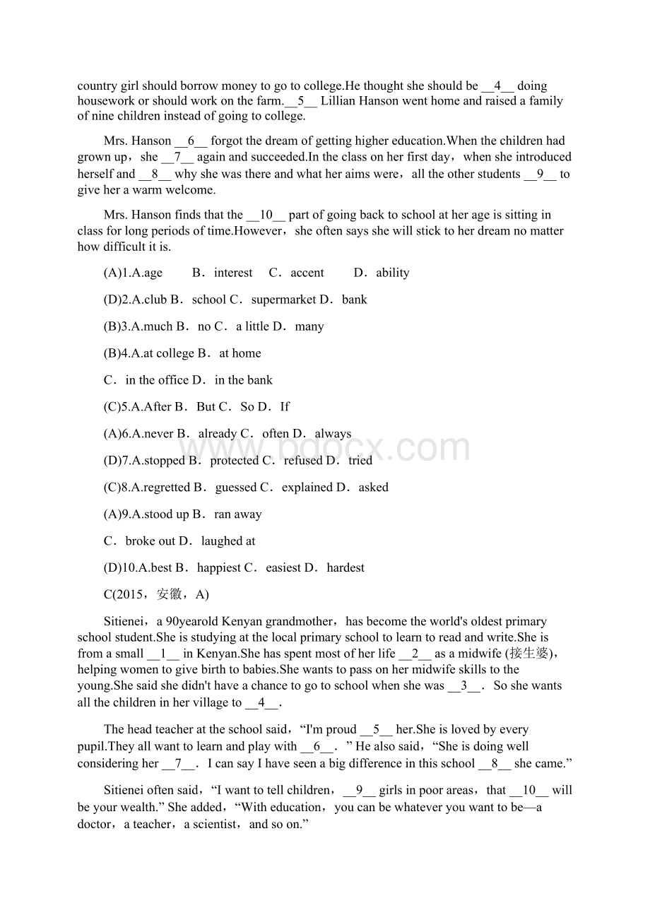 陕西省届中考英语复习考点跟踪突破34 完形填空Word文档下载推荐.docx_第2页