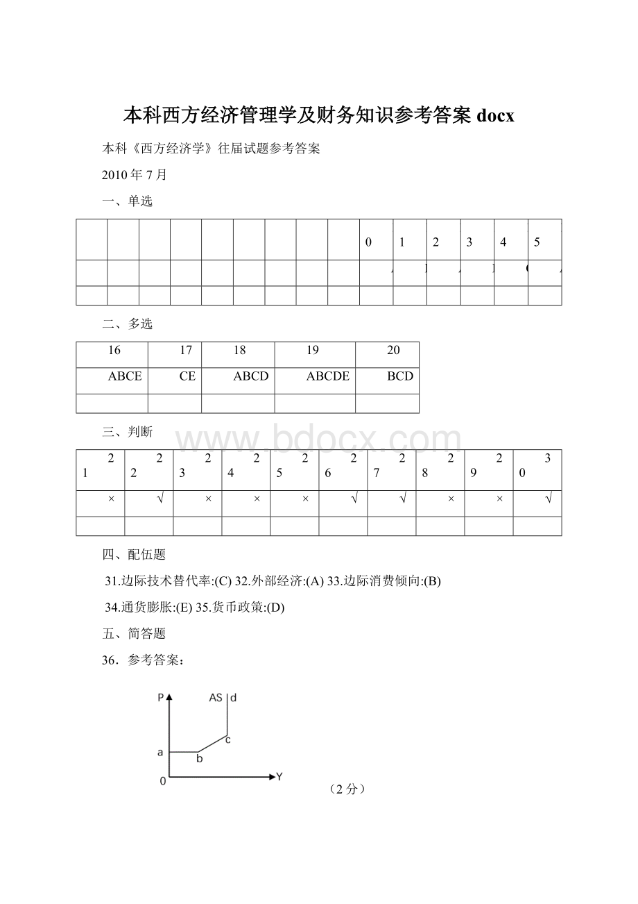 本科西方经济管理学及财务知识参考答案docx.docx