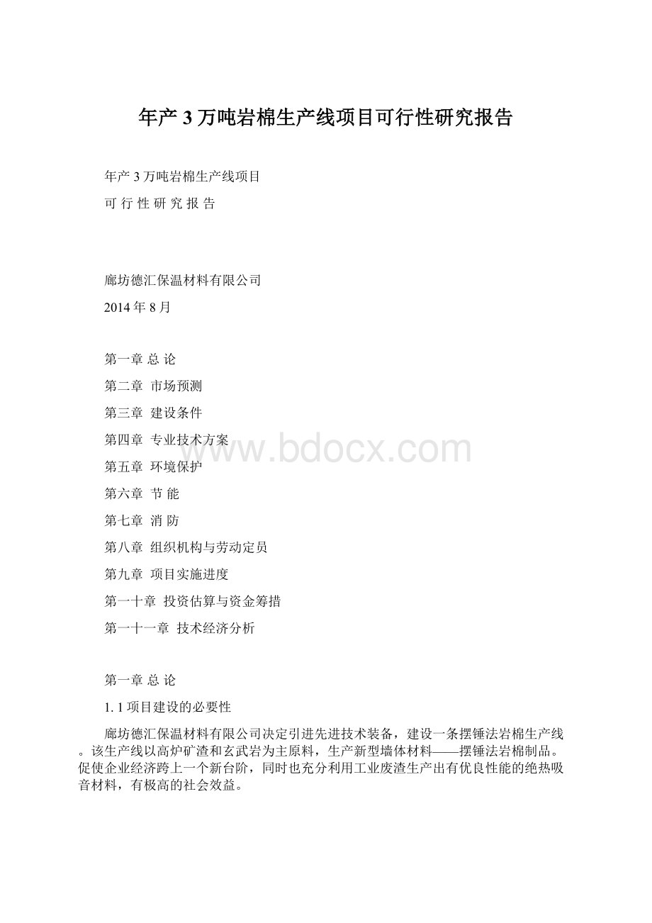 年产3万吨岩棉生产线项目可行性研究报告.docx