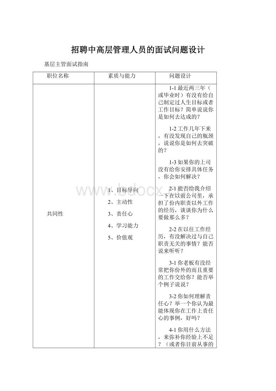 招聘中高层管理人员的面试问题设计Word格式文档下载.docx_第1页