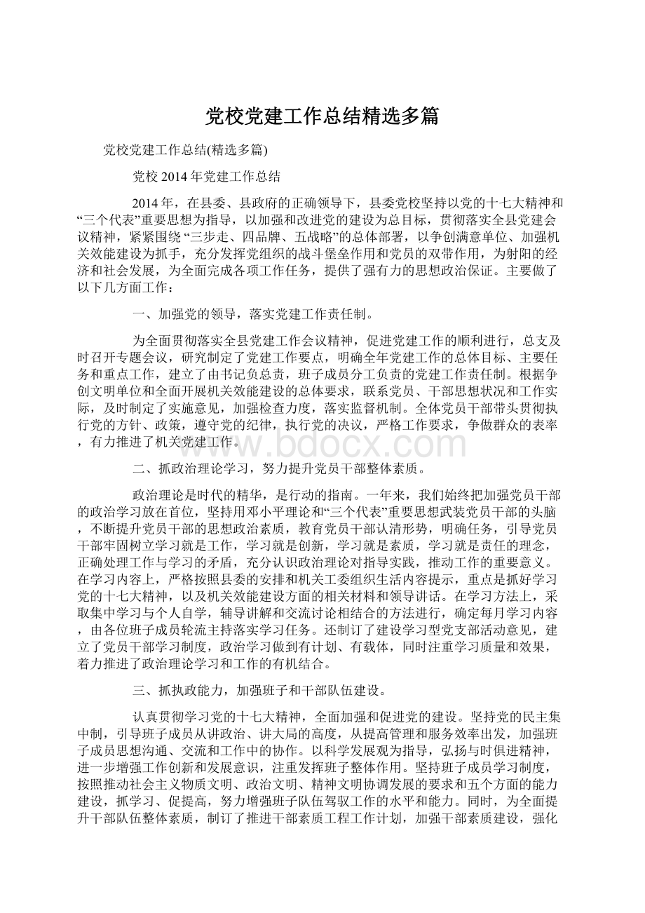 党校党建工作总结精选多篇文档格式.docx